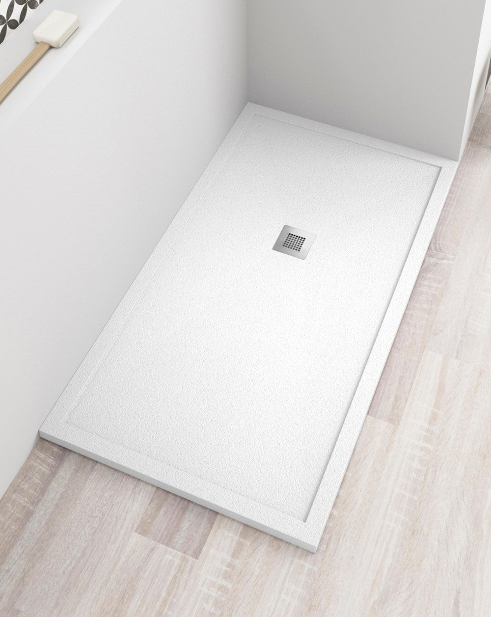 Base de duche em resina com válvula de aro extraplano antiderrapante e grelha | Textura de pedra | Branco | 70 X 100 cm - 3