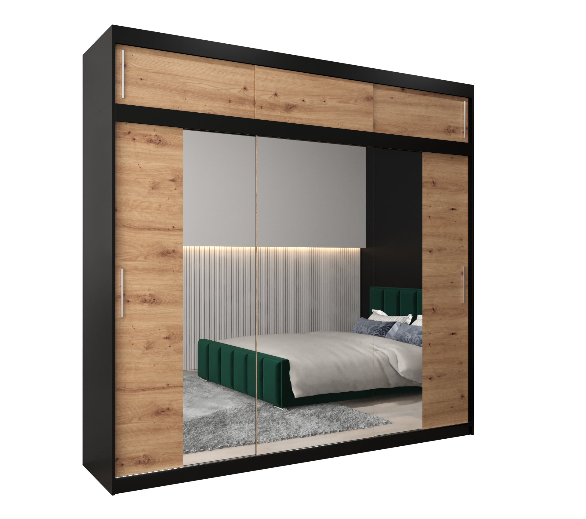 Szafa przesuwna z nadstawką garderoba TOKYO 2 250 x 62 x 240 cm Czarny + Artisan - Abiks Meble