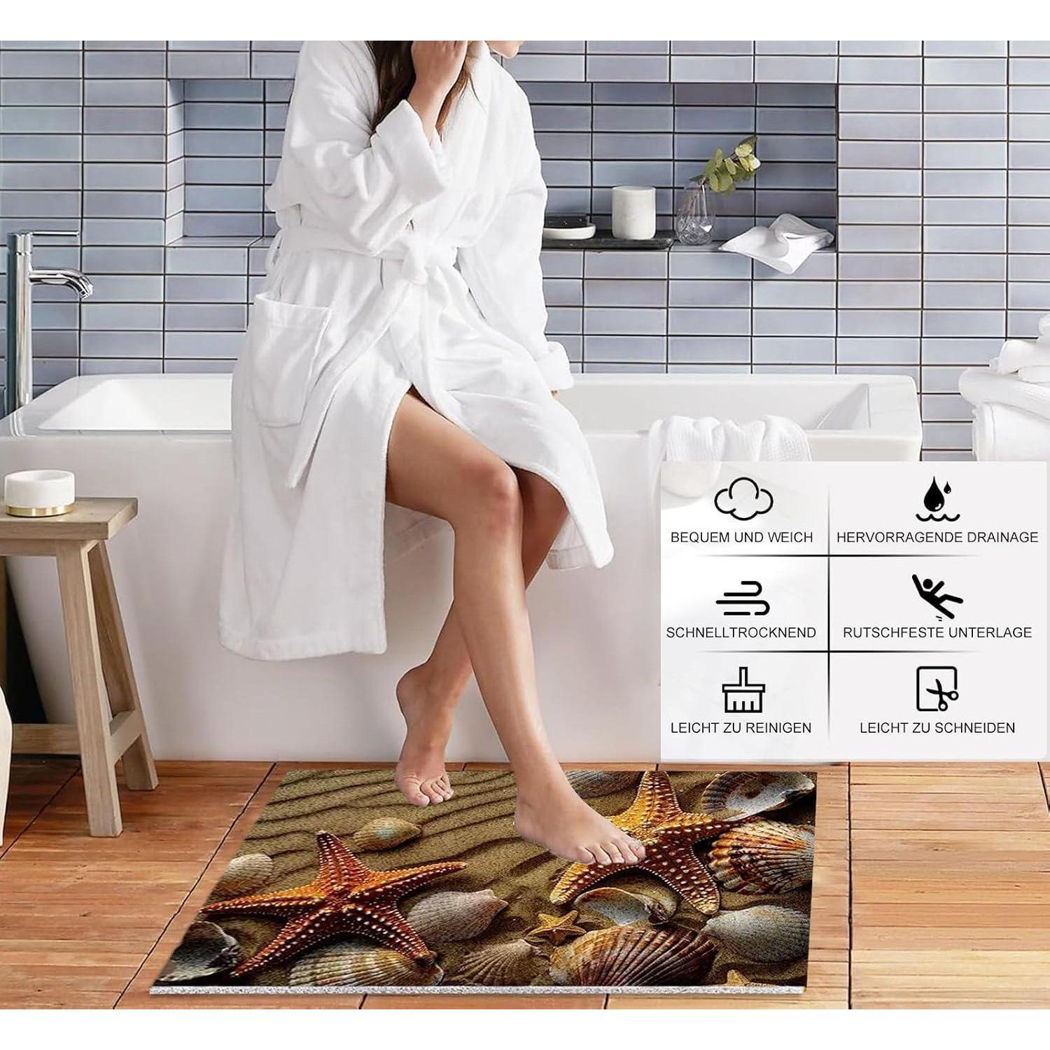 Tapis de douche antidérapant 70x100 cm PVC Luffa, motifs étoile de mer ...