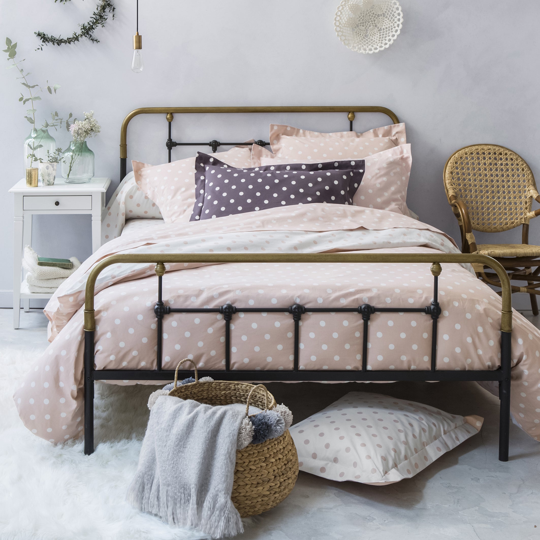 Drap housse pur coton imprimé pois, Clarisse - Gris/blanc - 90 x 200 cm - 7