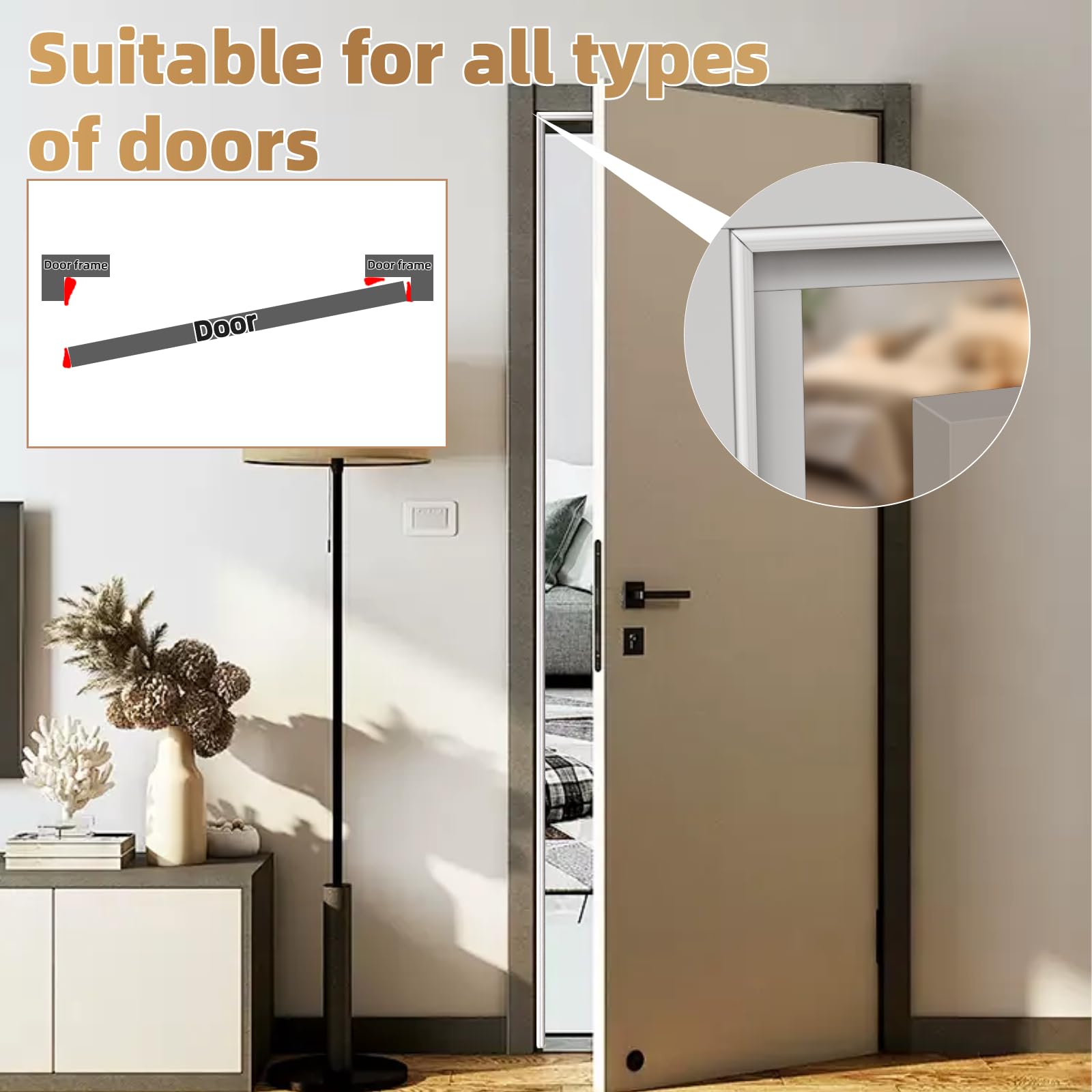 Burlete de espuma de 3 m para puerta, cortavientos para ventana corredera, tira anticolisión autoadhesiva, marco insonorizado, color blanco - 4