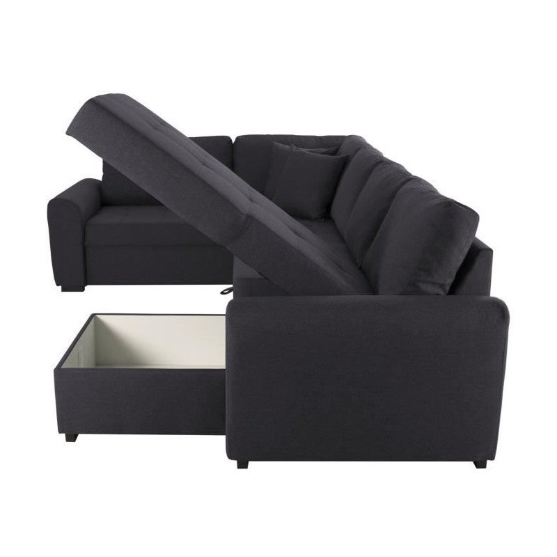 Canapé d'angle panoramique convertible réversible - Tissu Gris - L 313 x P 213 x H 90 cm - HAMILTON - Fabriqué en Ukraine - 5