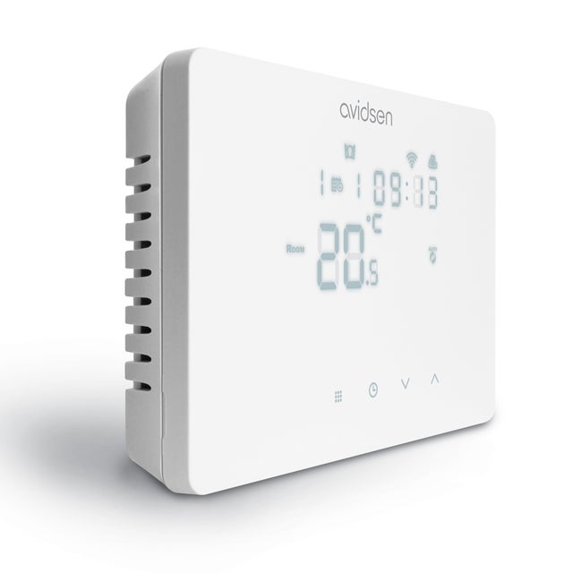 Termostato Wi‑Fi Smart Avidsen HomeTemp 2.0 con touchscreen, programmazione settimanale e app – Bianco (Cod. 127072)