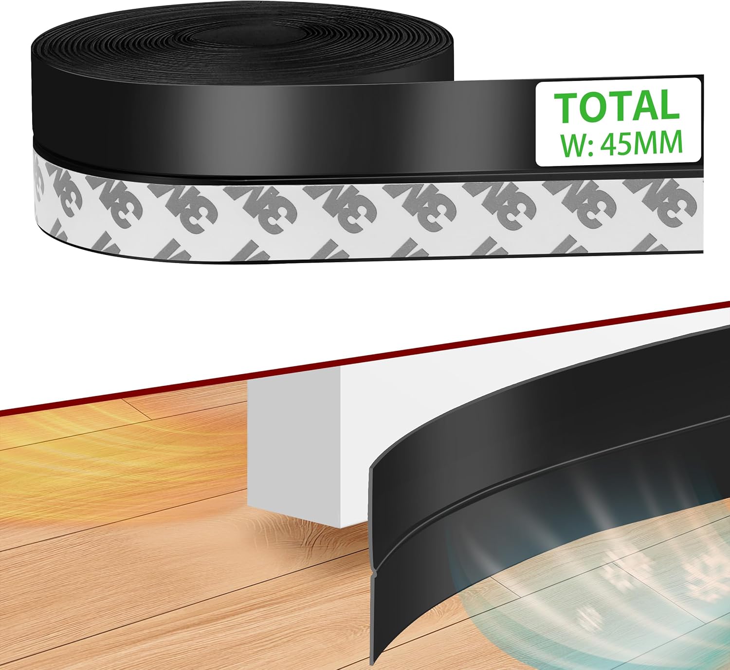 Uszczelka samoprzylepna - do izolacji wiatrowej/termicznej dolnej części drzwi - 5m*45mm - Uszczelka dźwiękochłonna - czarna