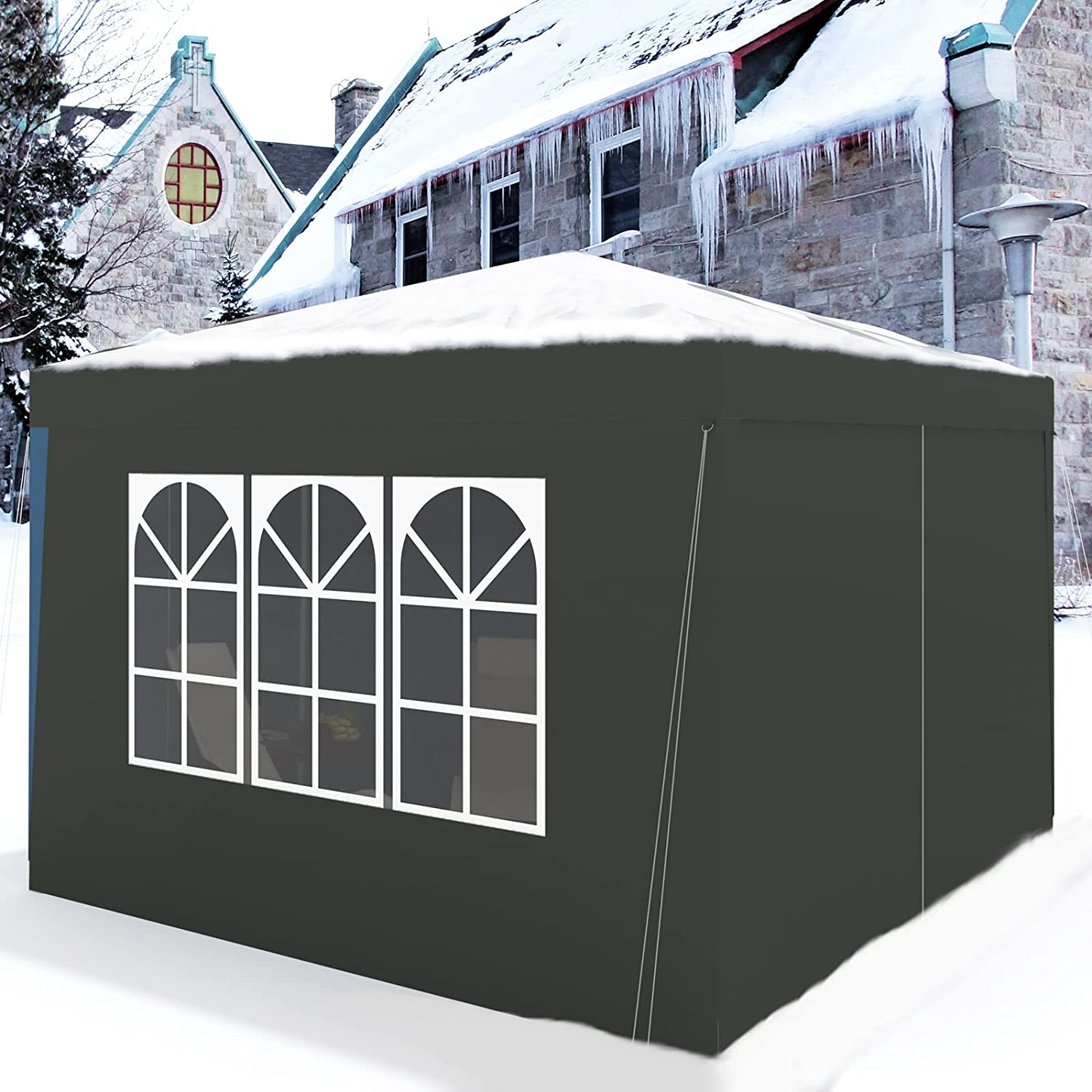 Tonnelle de Jardin. Auvent Pliable Imperméable. Protection du Soleil UV 50+. Hauteur Réglable 3x3m. Gris. WOLTU - 2