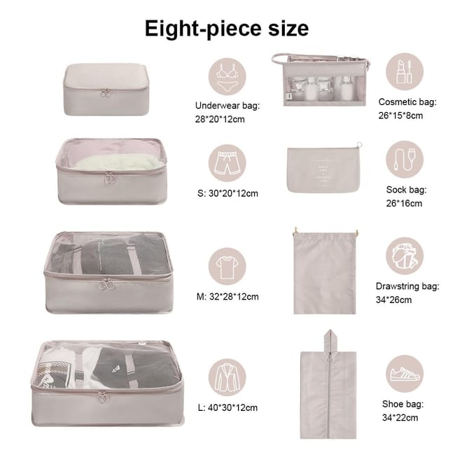 Set 10 Pezzi Organizer Valigia Salvaspazio - Packing Cubes Per Viaggi - Beige, Impermeabile - Foto 1