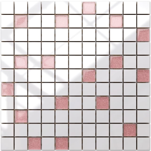 Mosaico per bagno o cucina in ceramica con inserti in vetro - Pink beads
