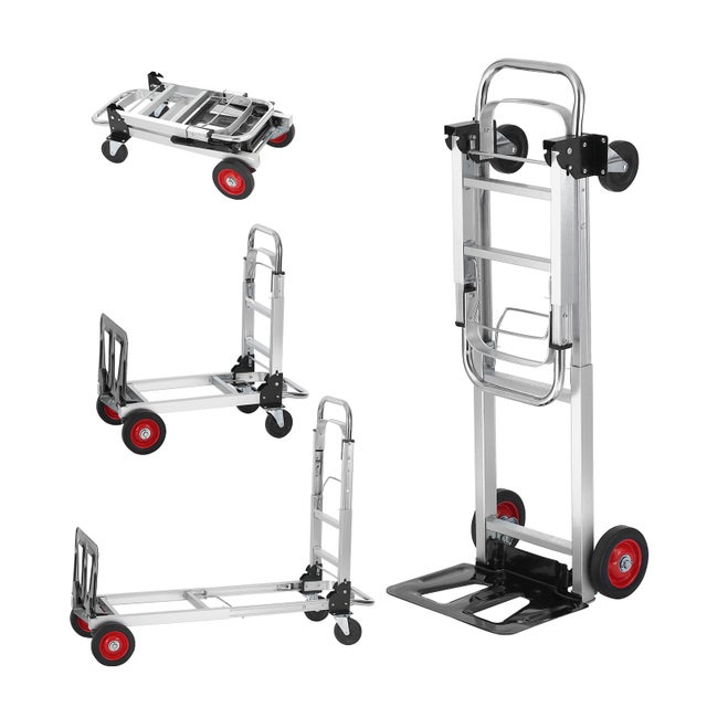 Diable Pliant Aluminium VEVOR 2-en-1 Diable Chariot Déménagement Manutention Charge 181 kg Diable Convertible Chariot à Plate-forme Roues Caoutchouc