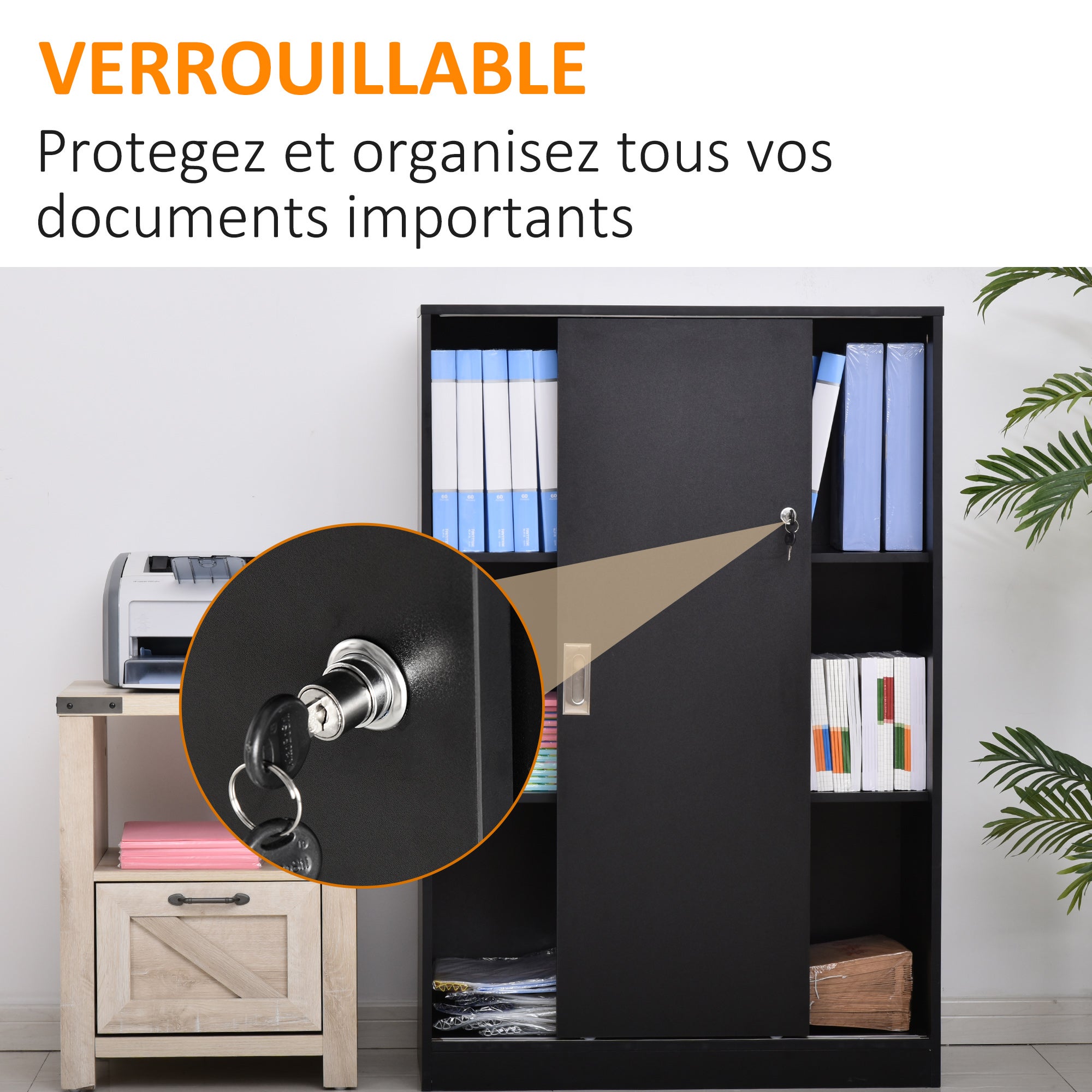 Armoire de bureau aggloméré 2 portes coulissantes HOMCOM noir - 6