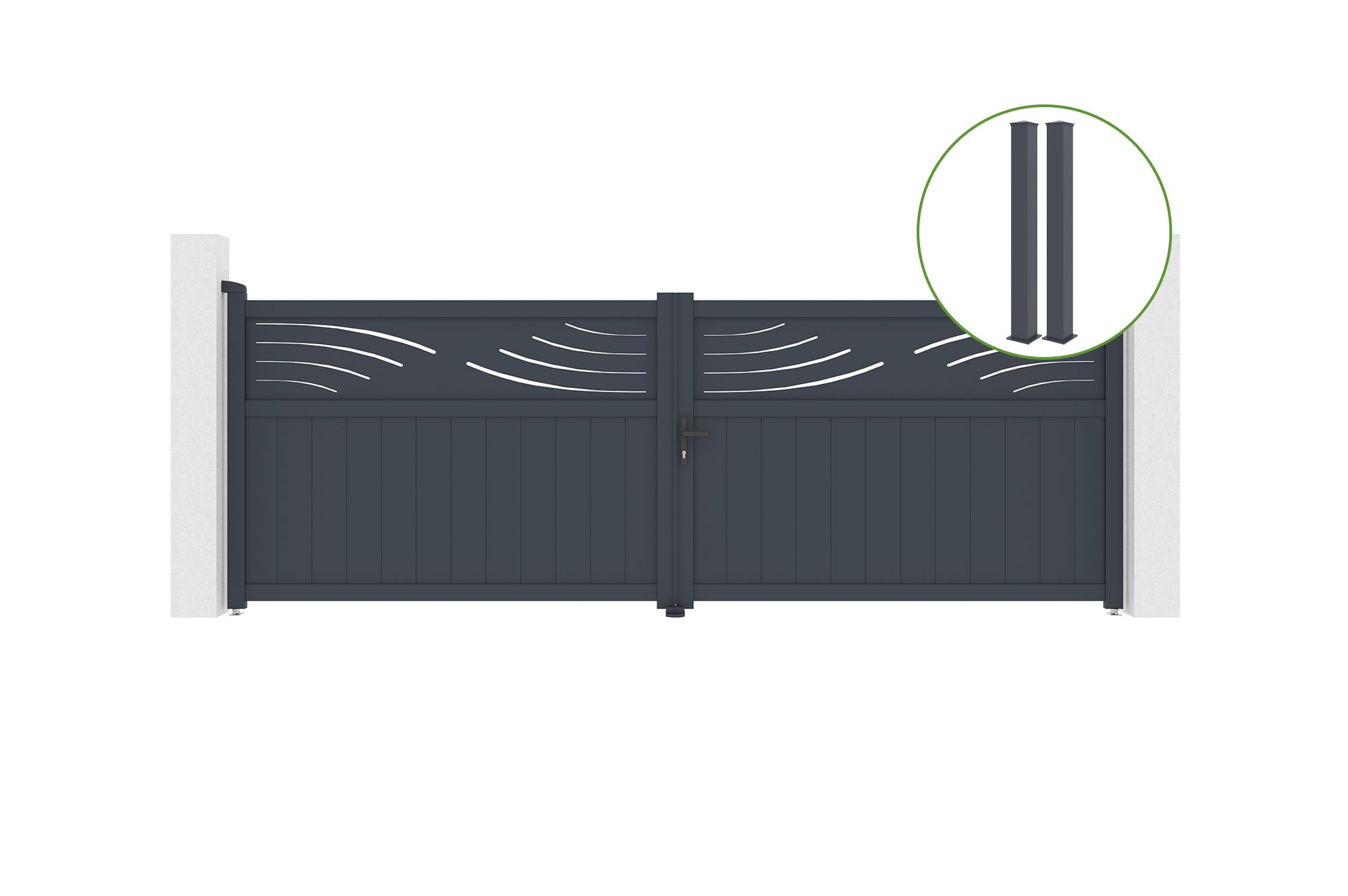 Brama skrzydłowa 4m HALTI wys. 140cm aluminium szare + 2 słupki 20x20cm wys. 166