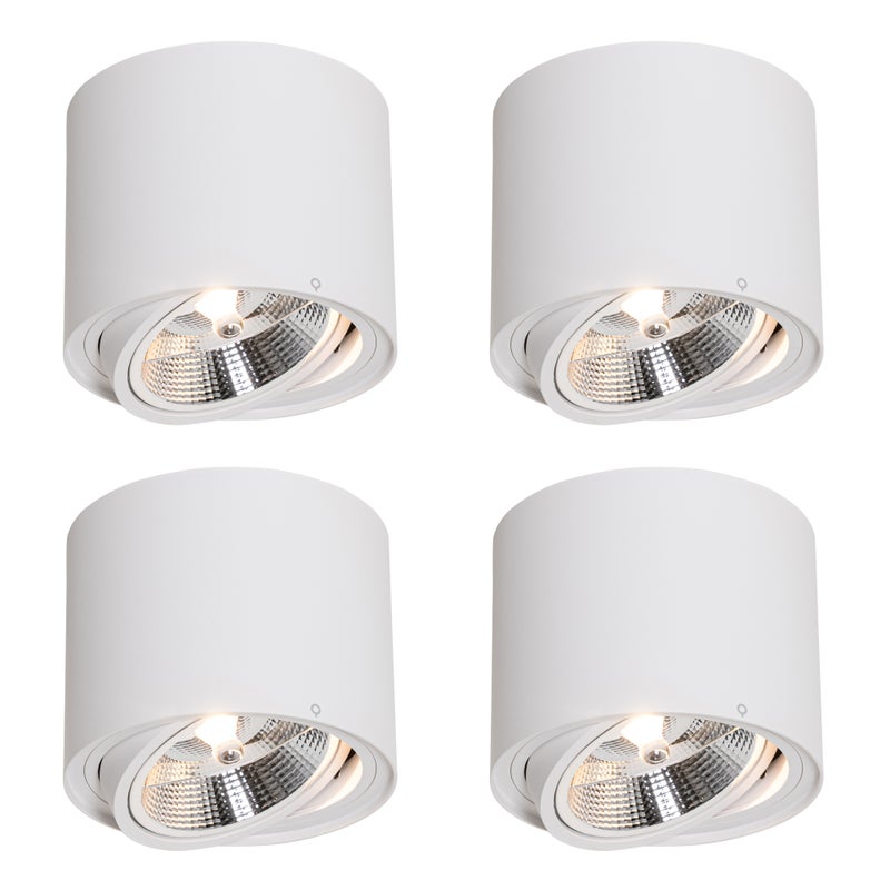 Zestaw 4 nowoczesnych reflektorów sufitowych białe obrotowe i odchylane AR111 - Rondoo Up