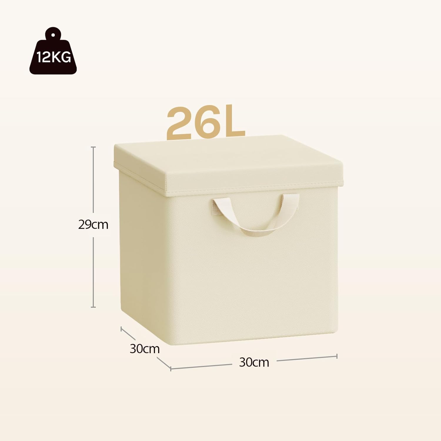 Lot de 5 Boîtes Rangement WOLTU, 30x30x29 cm, Cubes de Rangement Tissu avec Couvercle, Poignée et Cadre en Métal, Pliable, Crème - 4