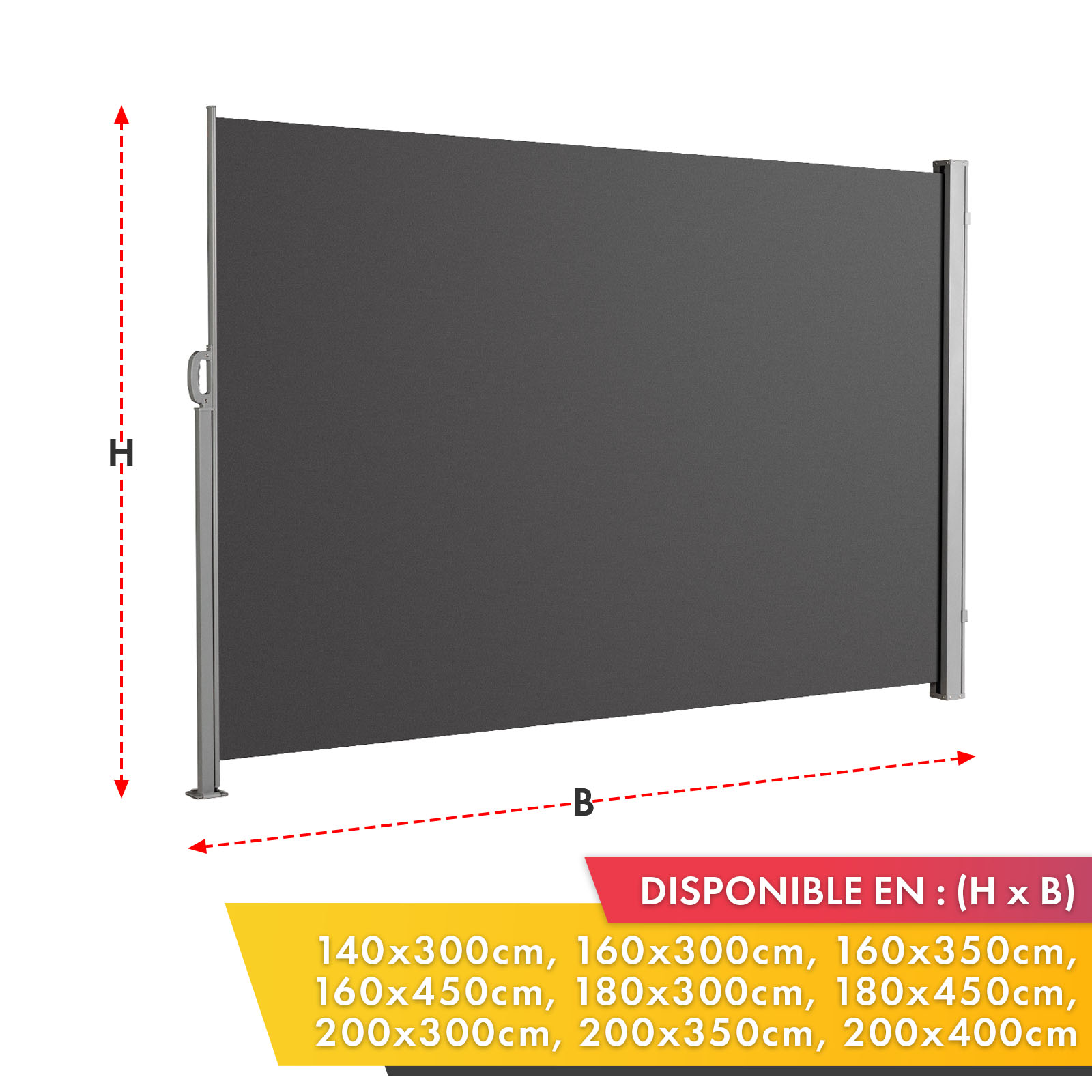 Toldo lateral exterior cortavientos para terraza, estructura de aluminio, Antracita 140 x 300 cm - 2