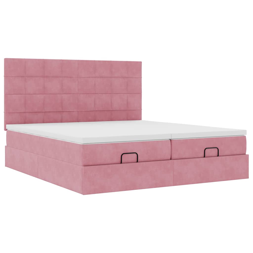SYFAX™ Estrutura de cama otomana com colchões 180x200 cm veludo rosa - 4