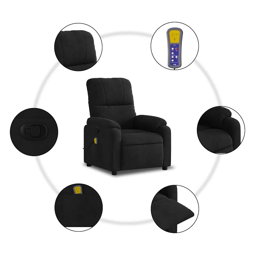 Fauteuil de Salon，Chaise，Fauteuil inclinable de massage noir tissu microfibre - 6