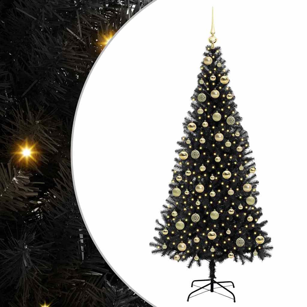 Choinka z 300 diodami LED z podstawą Czarny 210 cm PVC