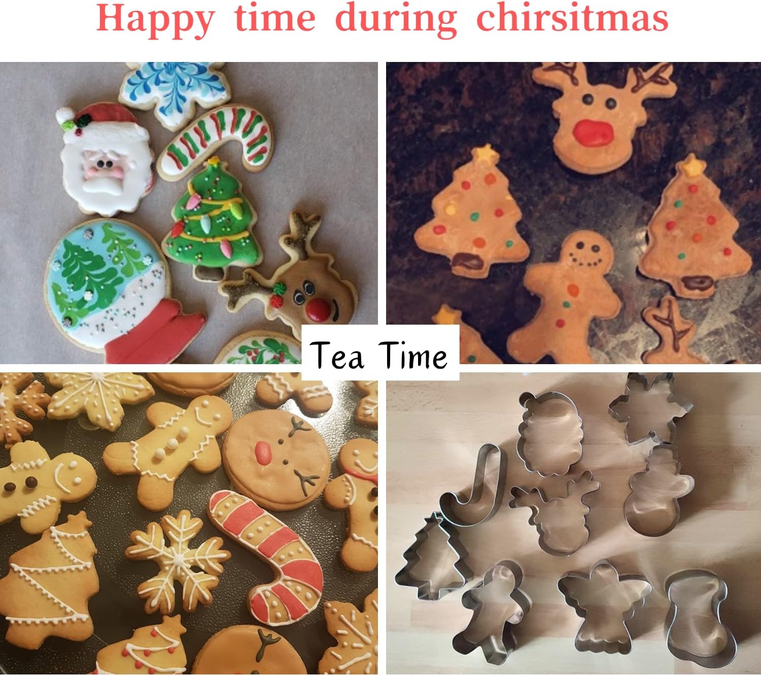 Cortadores de galletas navideños - 9 piezas - hombre de jengibre, copo de nieve, reno, ángel, árbol de Navidad, muñeco de nieve, cara de Papá Noel - 8