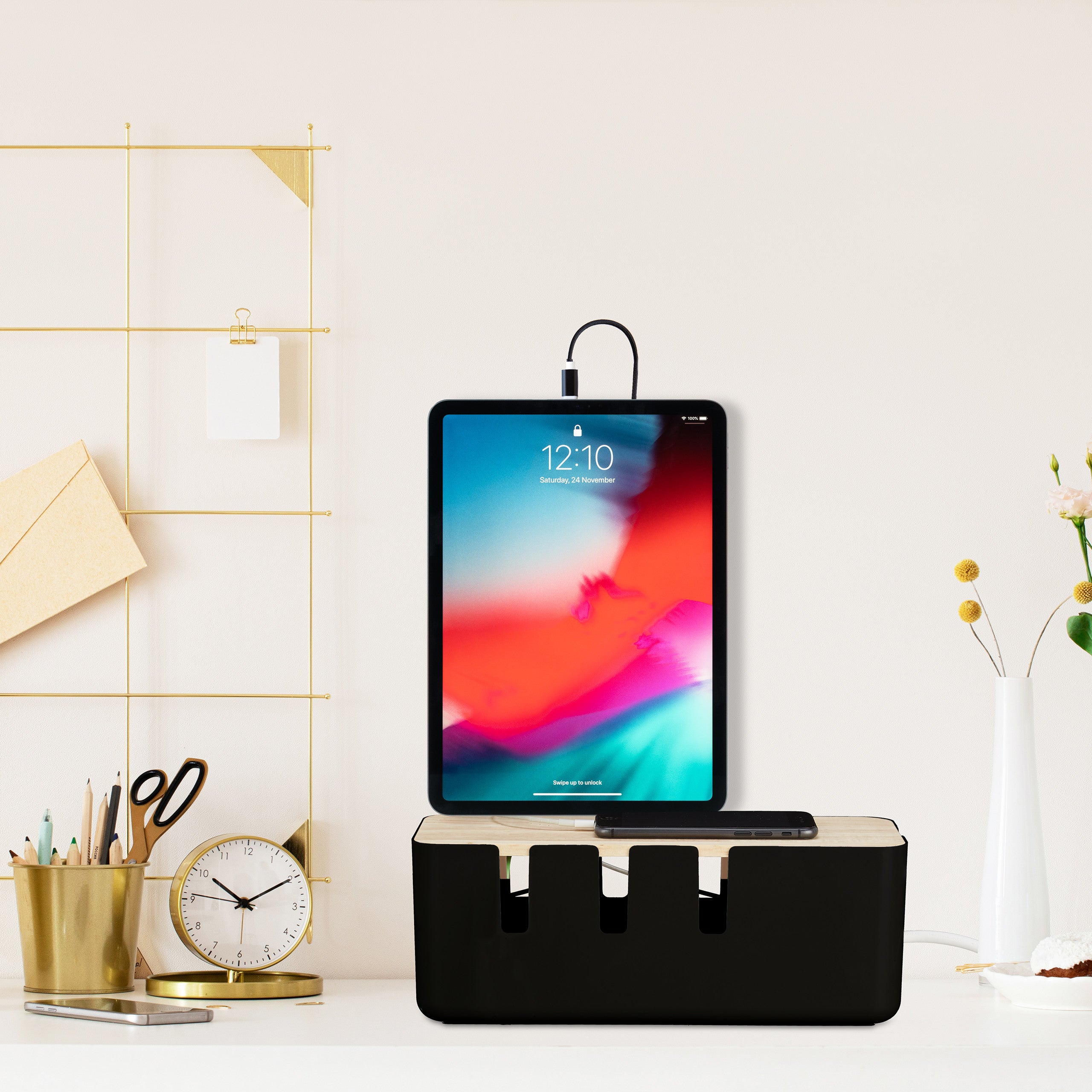 Organizer Porta Cavi Relaxdays - Scatola Per Ciabatte In Legno E Plastica, Nero - Foto 11