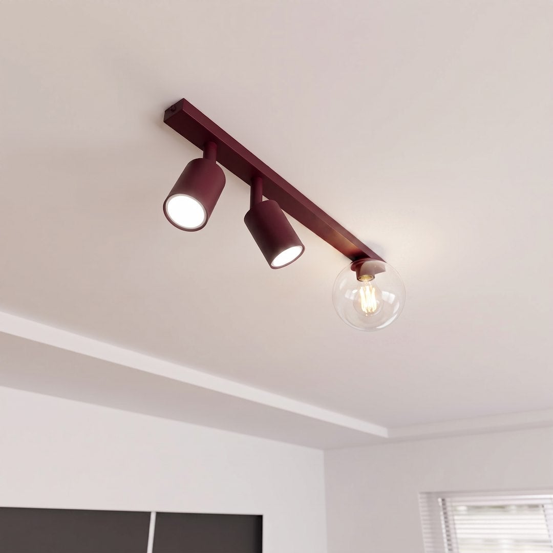 Plafonnier Baster 3 lumières bordeaux, verre transparent | Leroy Merlin
