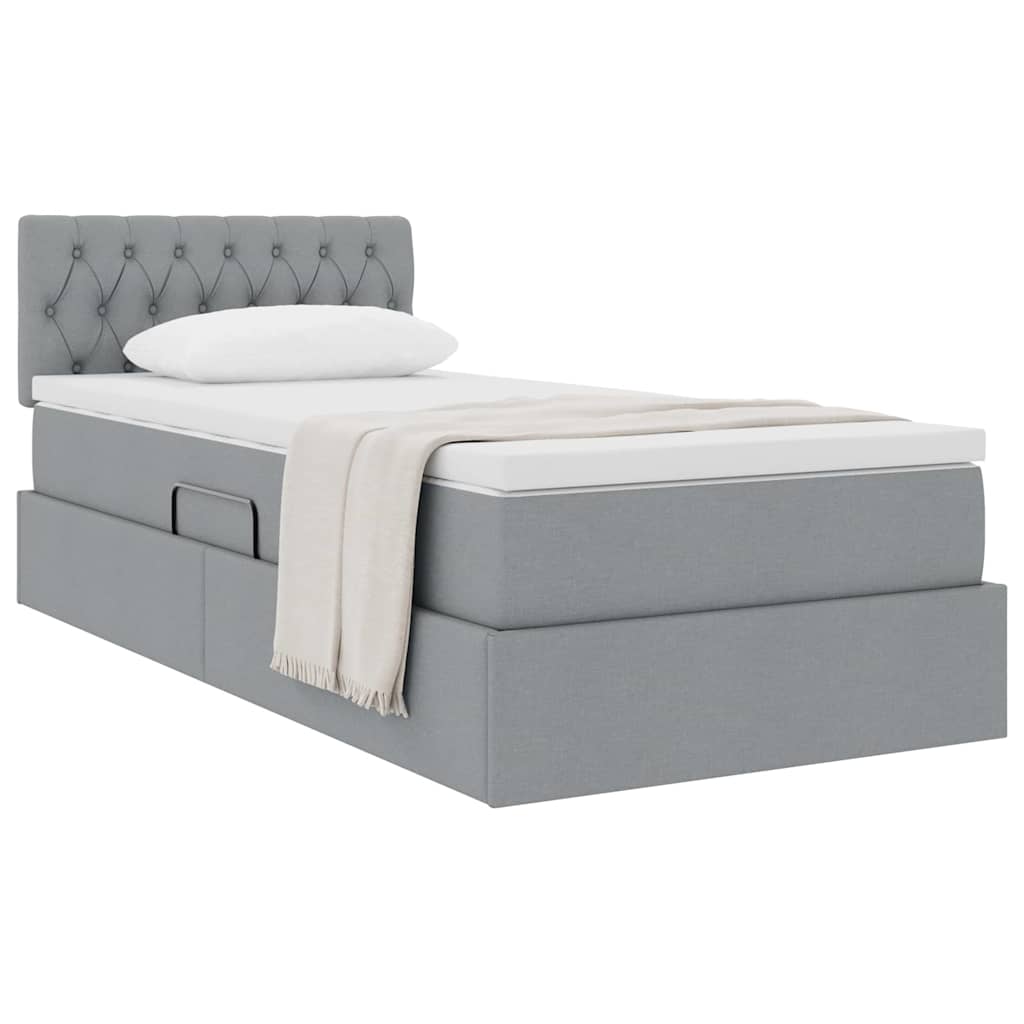 Lit avec rangement et matelas gris clair 90 x 190 cm velours - 3