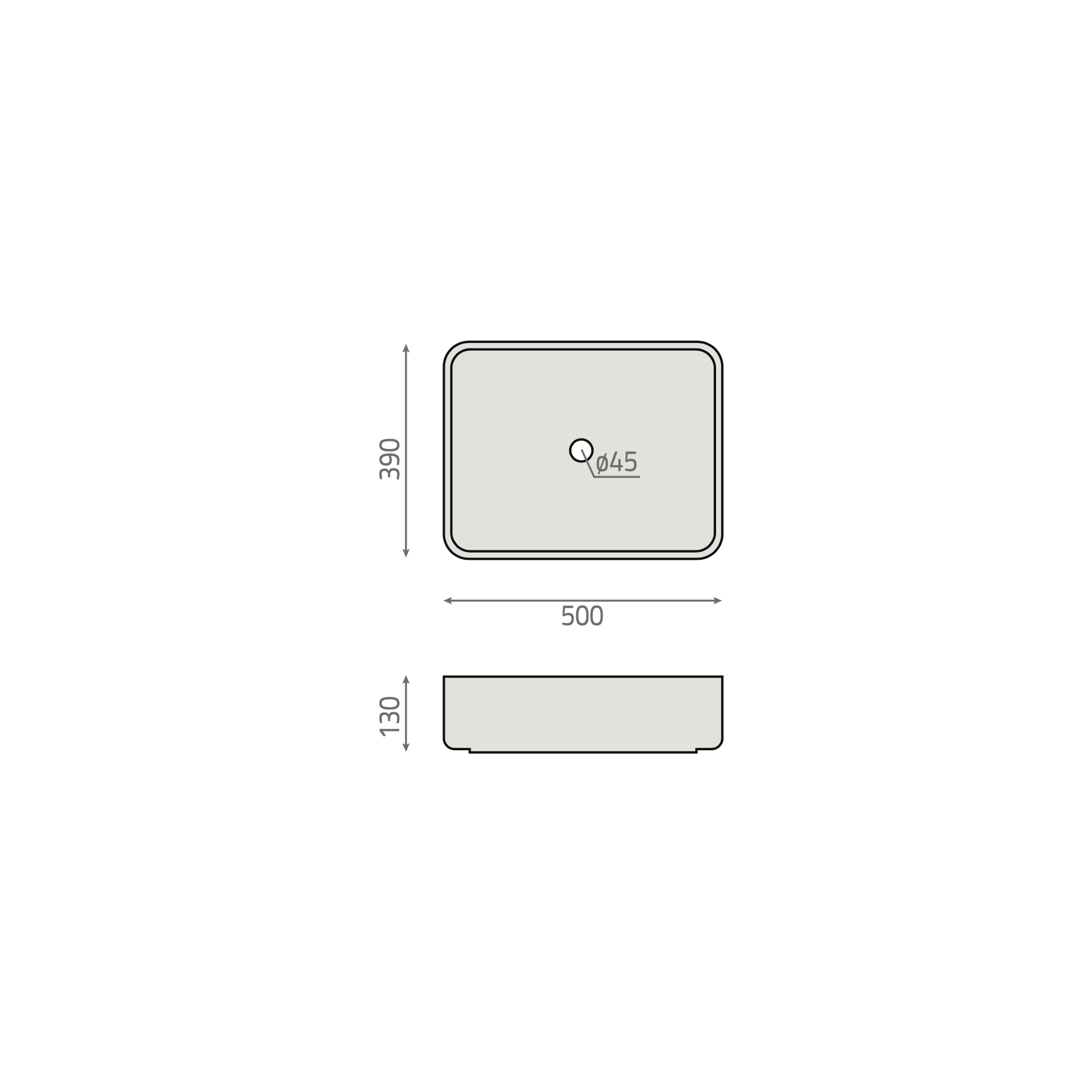 Lavatório de porcelana DALLAS RECTANGULAR bege 500x390x130 mm - 6