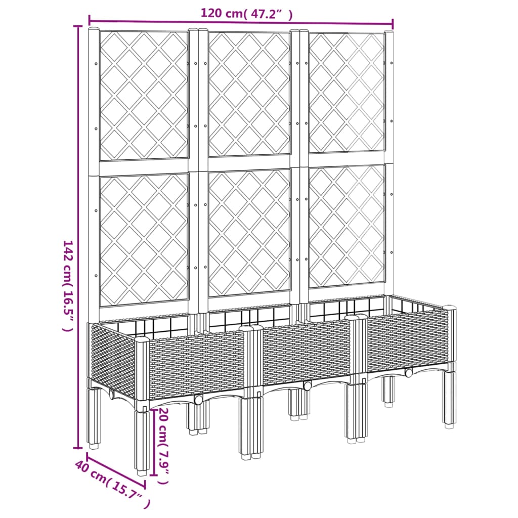 Maison Exclusive - Vaso/floreira jardim c/ treliça 120x40x142 cm PP cinzento-claro - 8