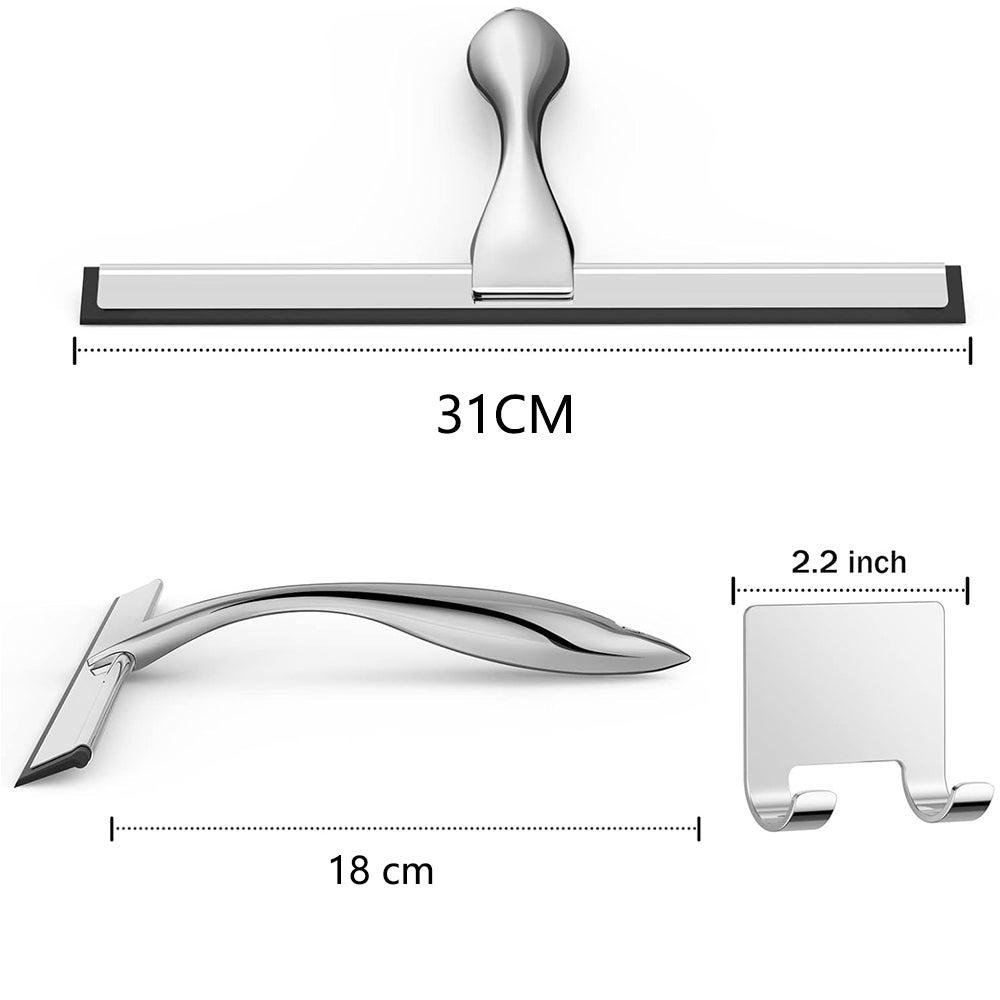 30 CM Tergivetro Doccia,Tiraacqua Vetri Doccia in Acciaio Inox,Tergivetro per Finestre con 3 Gommini di Ricambio,Tira Acqua per Vetri,Tira Acqua Pavimenti per Pulizia Piastrelle, Finestre, Bagno
