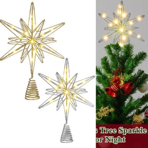 Étoile De Sapin De Noël Lumineuse - Décoration LED Avec Piles, Paillettes Creuses, 20 Cm