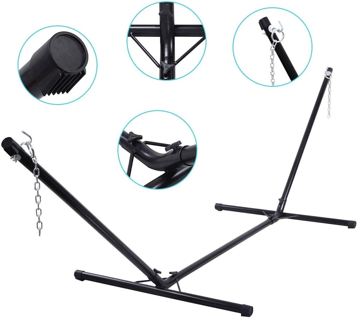 Support de Hamac en Métal 325 x 100 x 106 cm, Charge 150 KG, Structure de Hamac&nbsp;pour Accrocher Lit Balancelle et Chaises Suspendues, Noir - 4