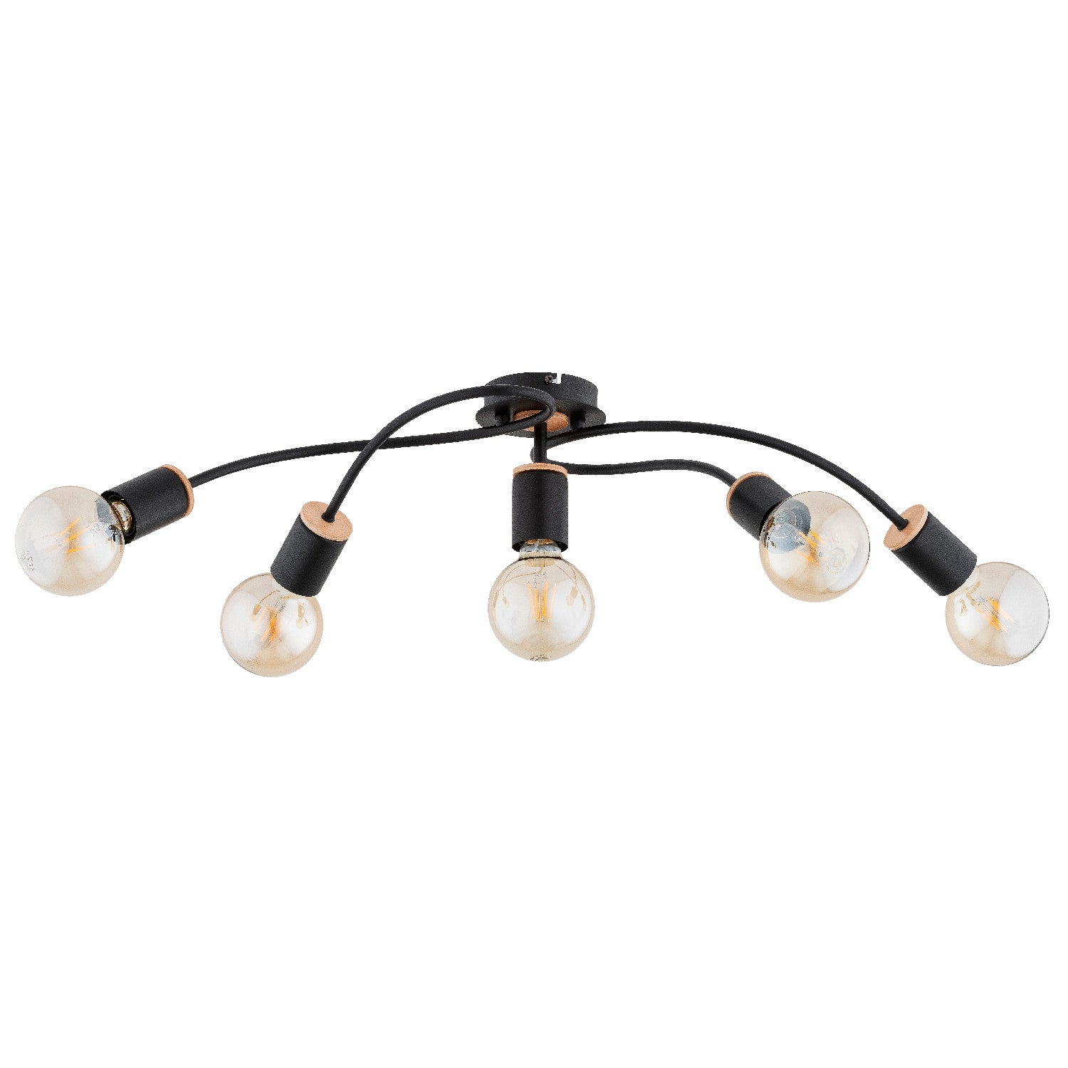 Lampa sufitowa wisząca Gerso czarna-jasne drewno 5xE27x15W industrialna wym: 17 x 27 x 74 cm metal Alfa