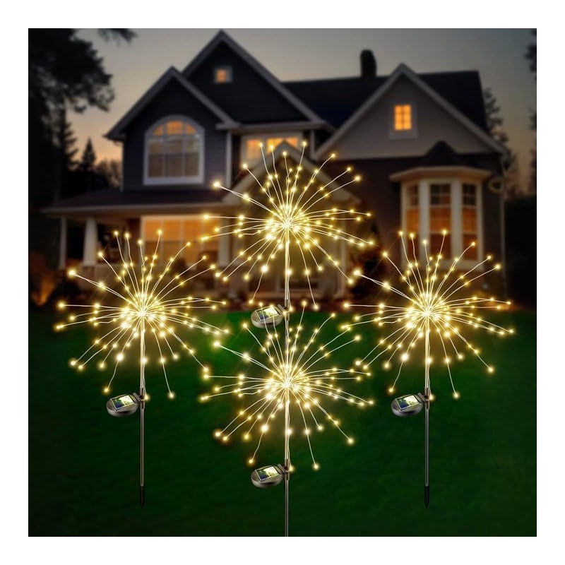 Lampy solarne ogrodowe, zestaw 4 sztuk, po 60 lampek każda, do dekoracji ogrodu zewnętrznego (ciepłe światło)