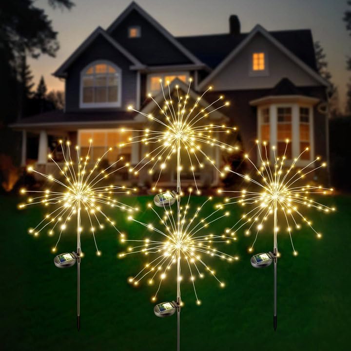Lampy solarne do ogrodu, 4 sztuki, po 60 lampek każda, do dekoracji ogrodu zewnętrznego (ciepłe światło)