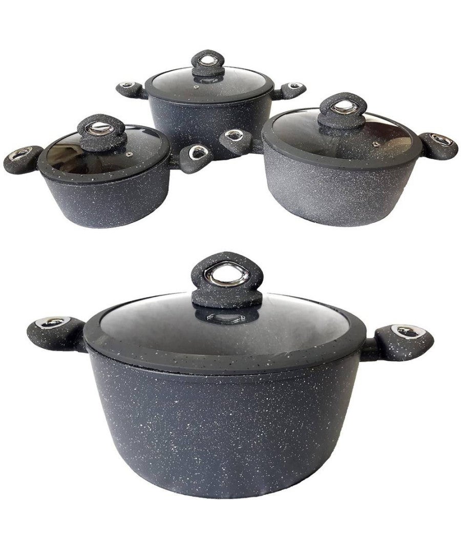 SIRIO Set Di Pentole In Alluminio Pressofuso Con Rivestimento In Pietra Lavica Antiaderente - 6 Pezzi, Made In Italy, Manico Smontabile