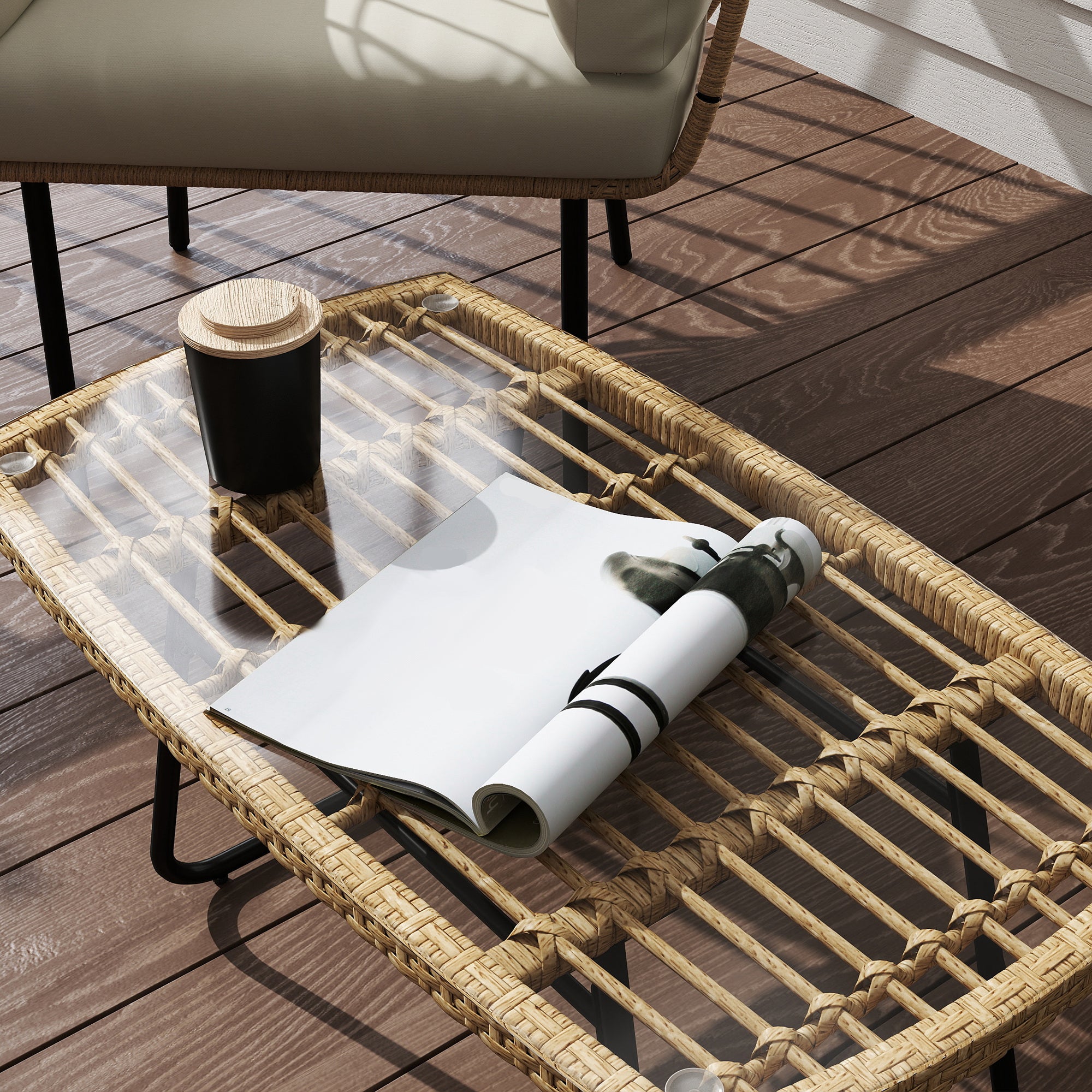 Table d'appoint de jardin résine tressée Outsunny - 9