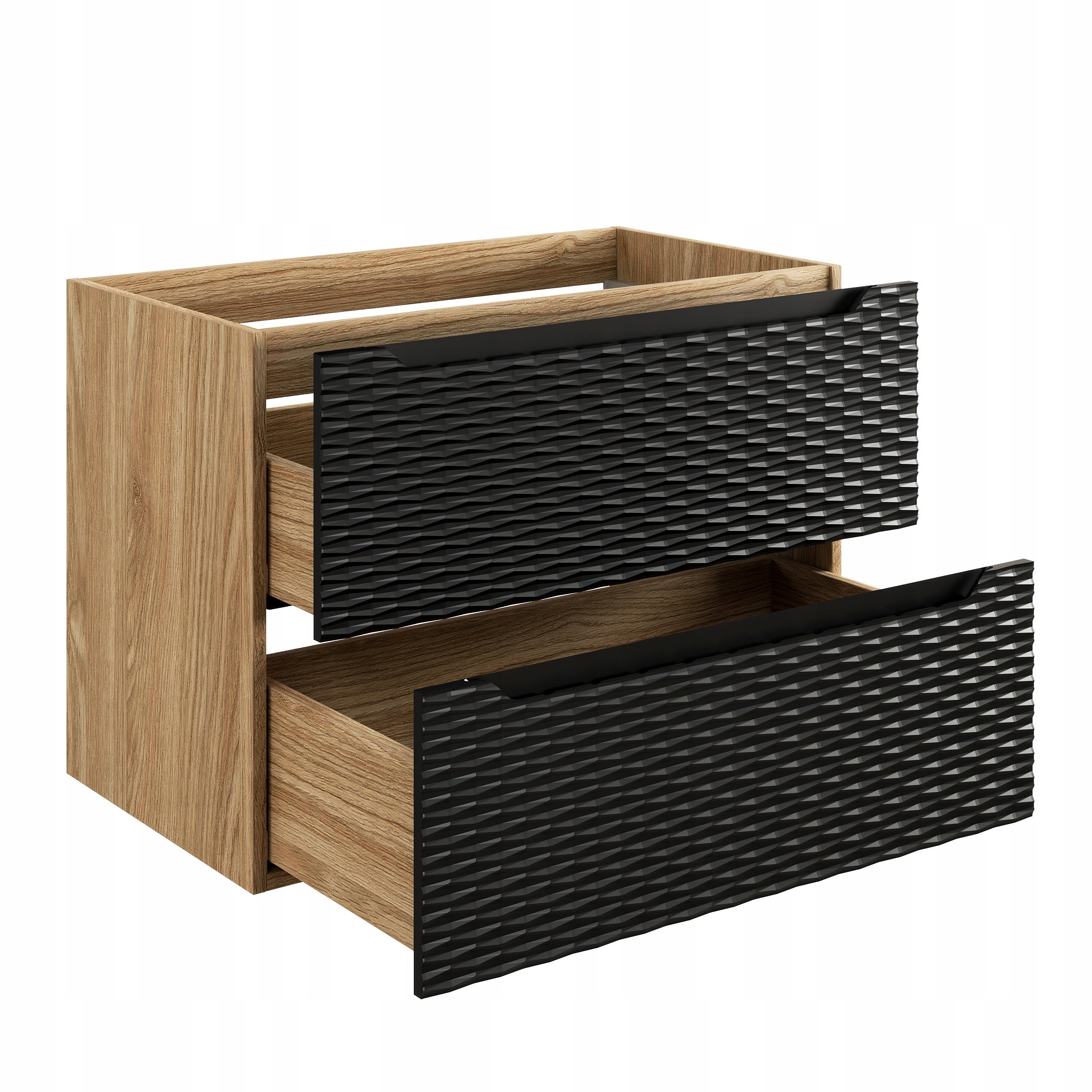 Szafka łazienkowa OCEAN 80 cm czarna dąb olejowany front 3D MDF wisząca - 7