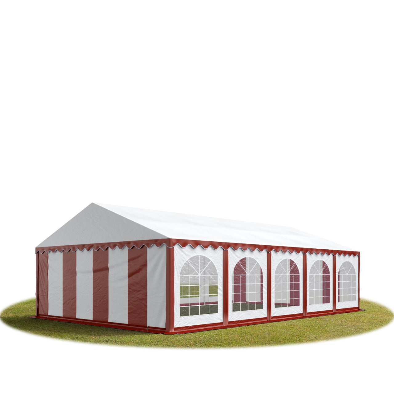 Namiot festynowy imprezowy 5x10 m PREMIUM, wysokiej jakości plandeka PVC 750 N, czerwono-biały, 100% wodoodporny, z ramą podłogową