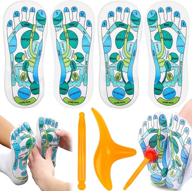 Réflexologie plantaire - Chaussettes - 2 paires - Unisexe - Présentoir de points de pression pour massage des pieds - Accessoire de massage