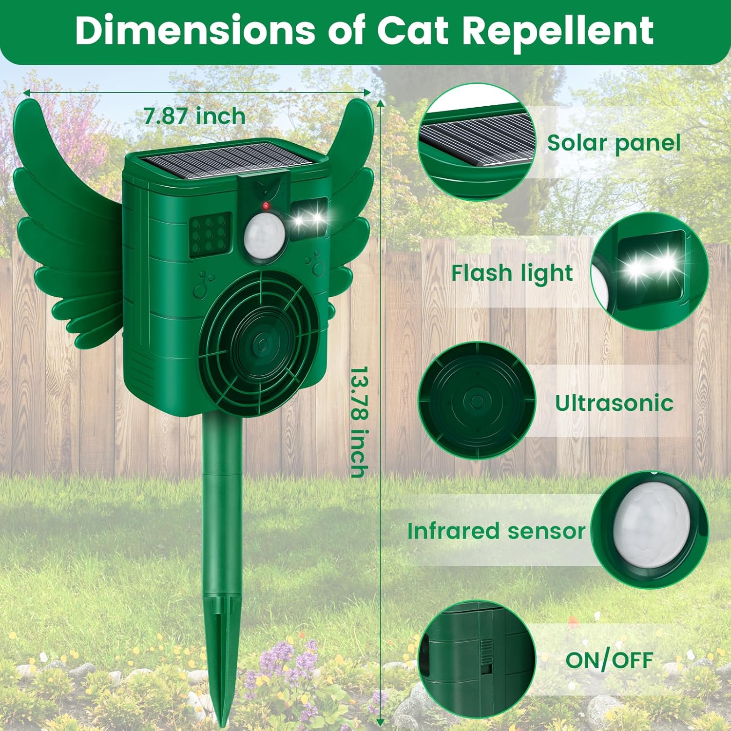Répulsif à Ultrasons Solaire pour Animaux -Anti-Renard - Détecteur de Présence avec Flash Lumineux - Résistant à l'Eau IP66 - Idéal Jardin et Terrasse - 2