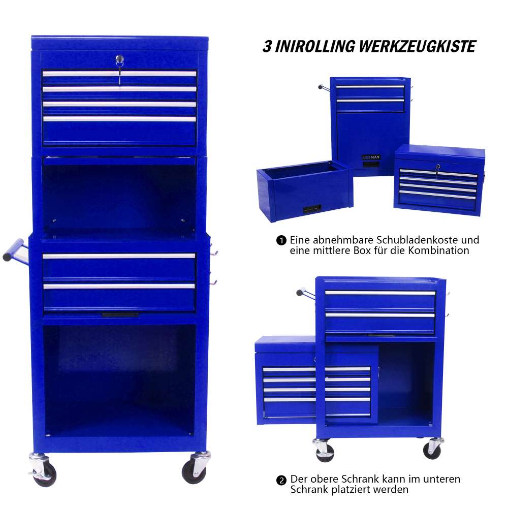 Chariot à outils sur roues 6 tiroirs avec rangement amovible et 4 roues universelles pour atelier - 2