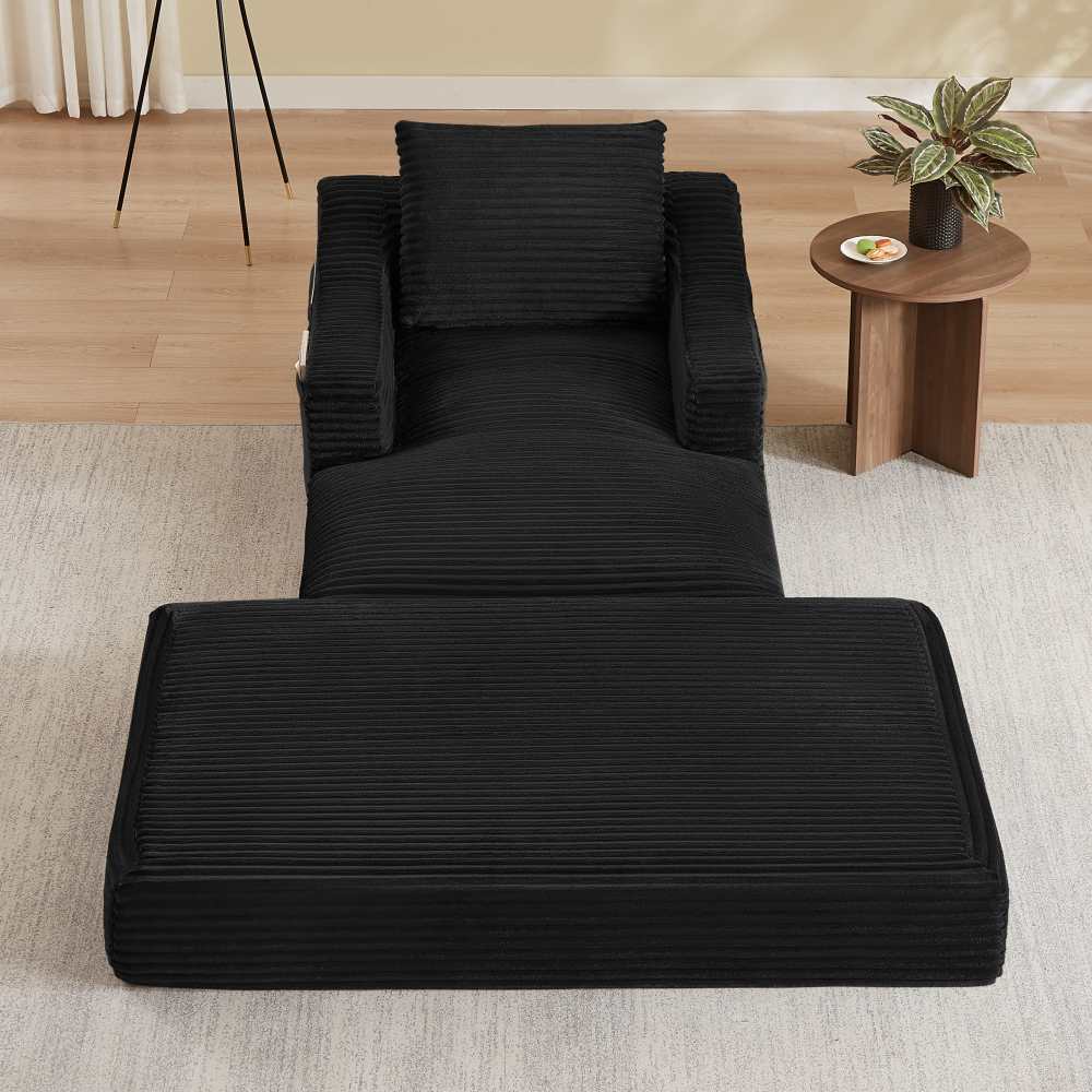Fauteuil relax velours côtelé, design moderne, 2 couches transformable en lit, mousse haute densité, salon chambre - 5