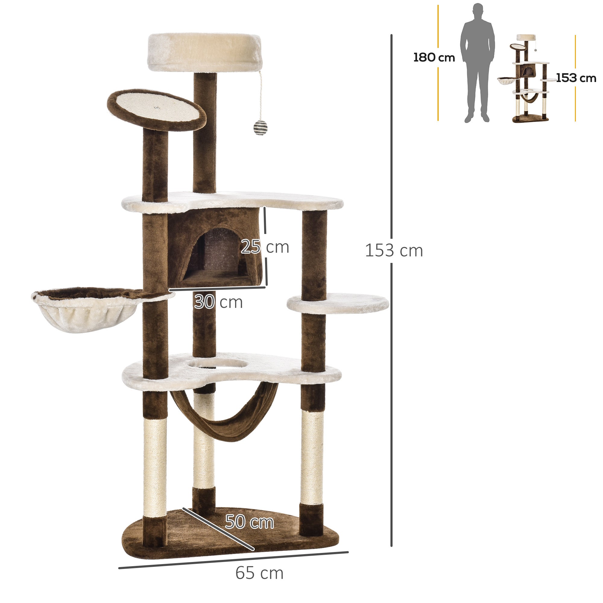 Árvore Arranhador para Gatos 153cm com Caverna Plataformas e Postes Sisal - 2