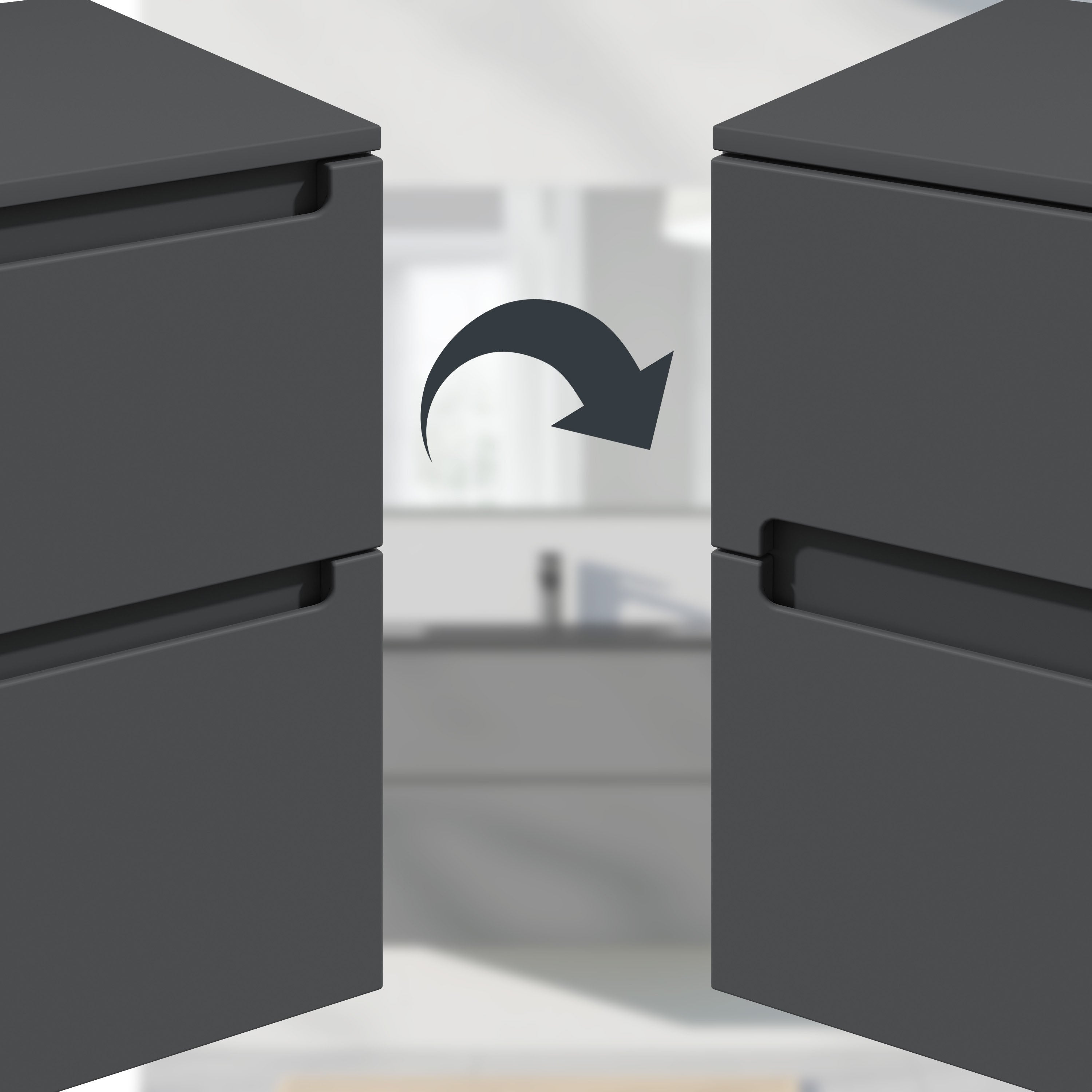 BERNSTEIN - Meuble double vasque suspendu MDF Anthracite mat, lavabos fonte Noir mat + trous robinet, tiroirs pivotants - 160x46x62cm - VIREO - 4