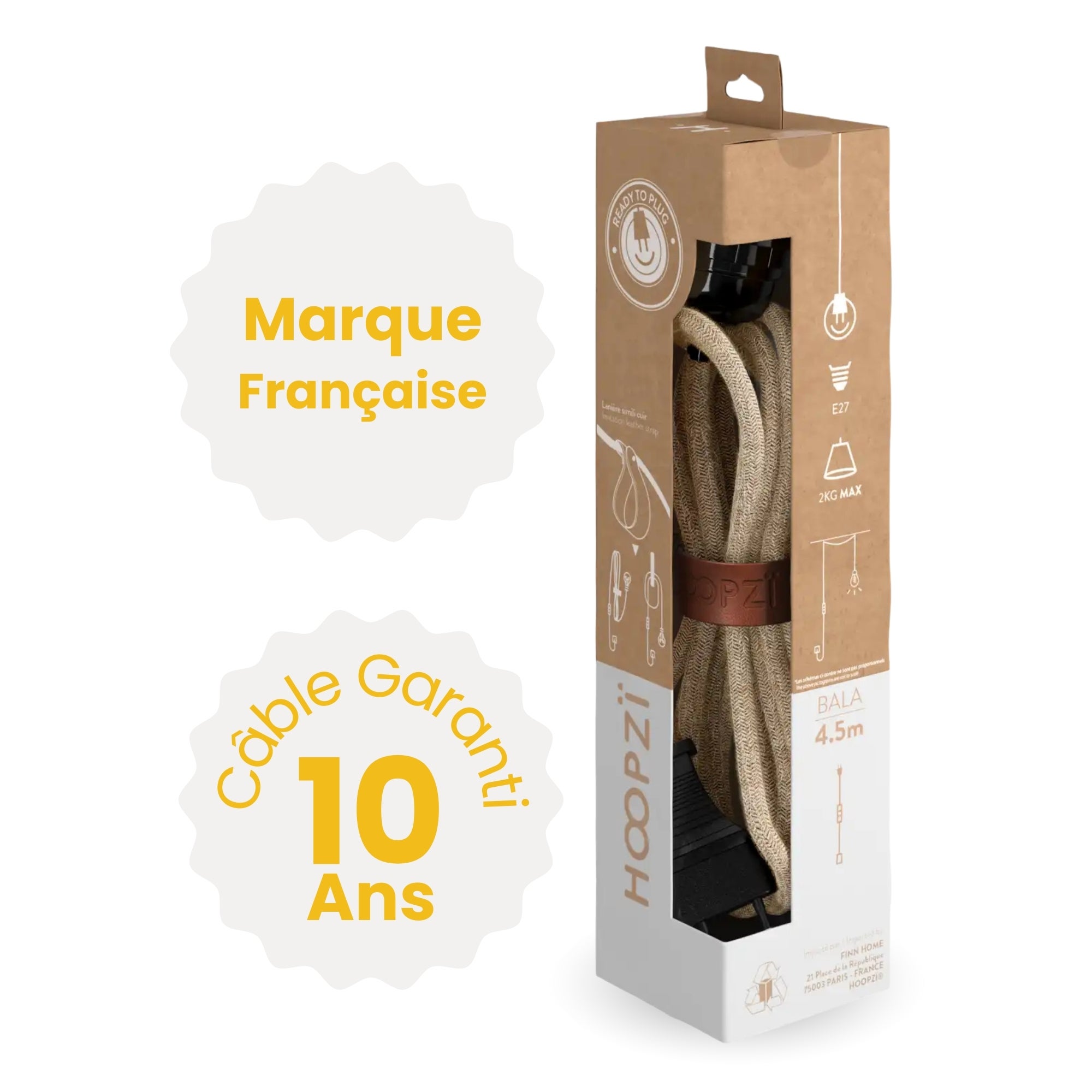 Câble luminaire orange avec prise 4,5 m - interrupteur et douille E27 - Hoopzi Bala - 5