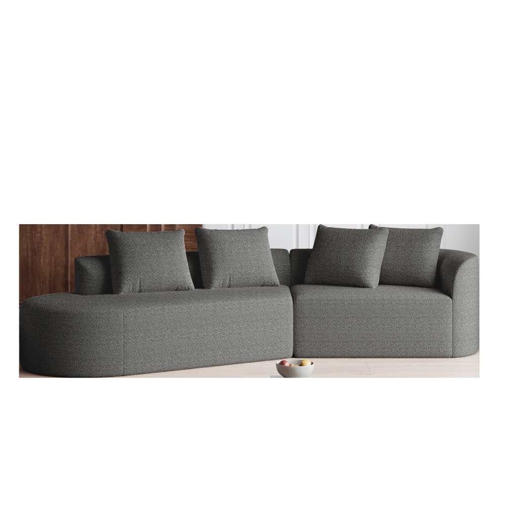 Divano Angolare Sinistro NUBES In Ciniglia Grigio Chiaro, Con Struttura In Legno Di Pino E Due Cuscini Inclusi, Stile Scandinavo, 280x160x65 Cm