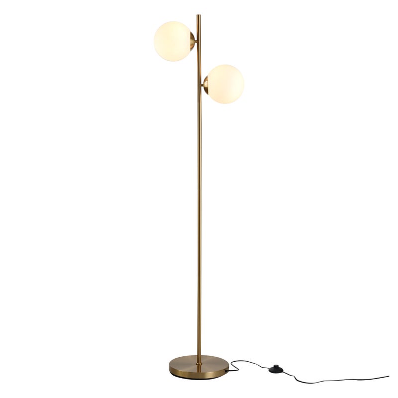 Lampa stojąca, zestaw 2 sztuk z kloszami szklanymi, stal i szkło, wys. 165 cm, złoto-biała, nowoczesny design do salonu