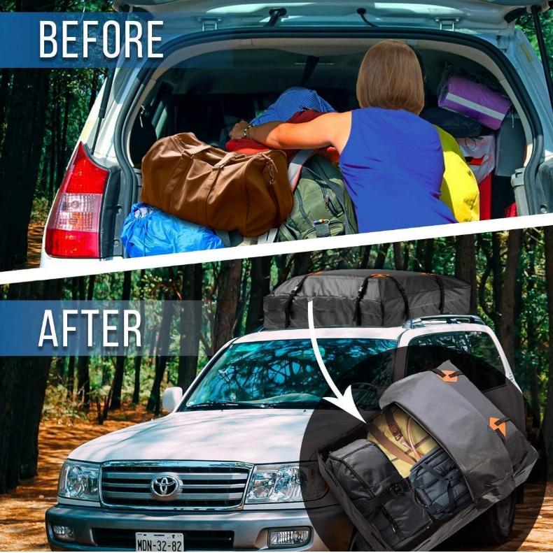 Sac de Toit 425L 420D pour Voiture, Sac de Voyage Résistant à l'Eau avec Bordures Orange, Antidérapant, Protection UV et Tous Temps - 7