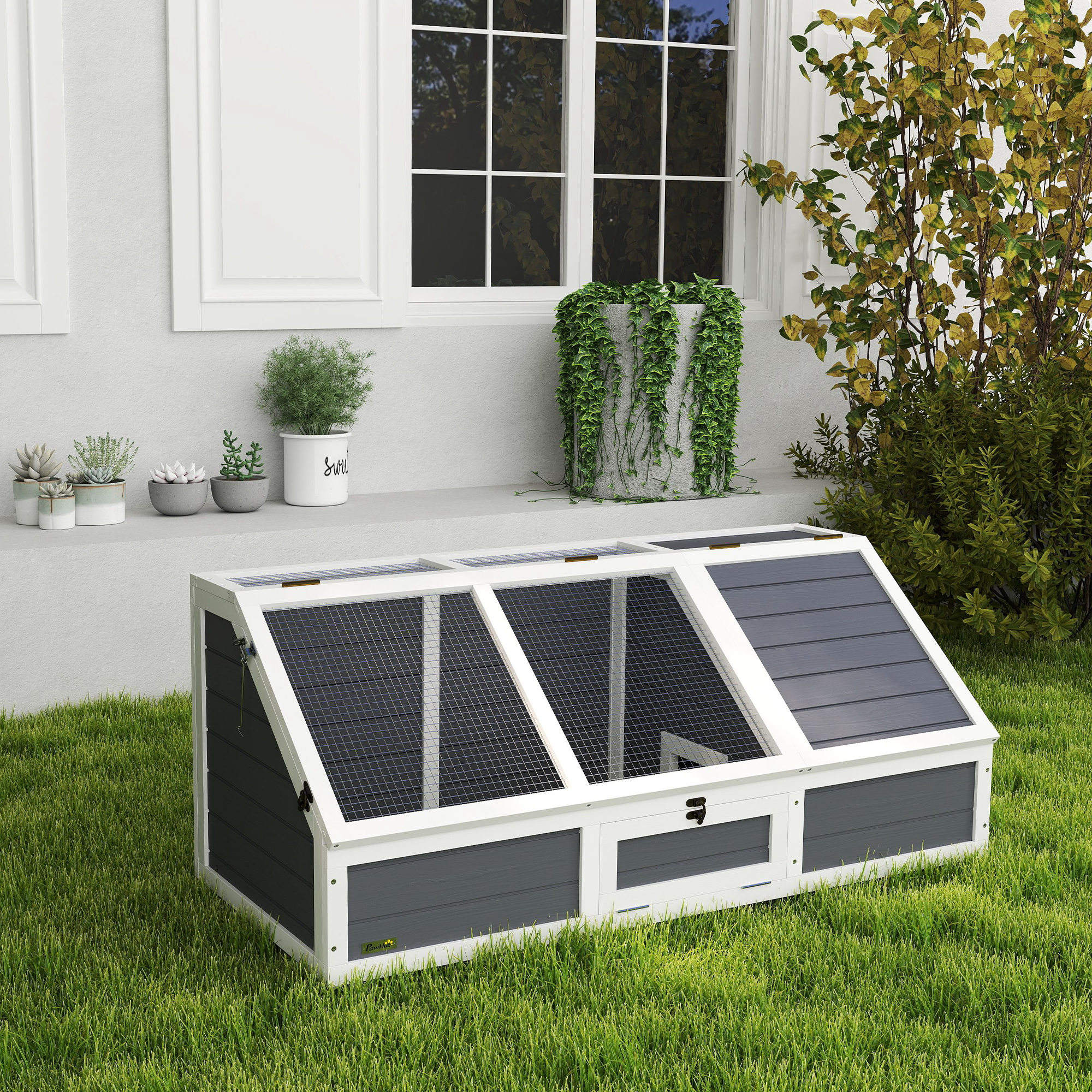 Casa para Tartarugas PawHut Madeira de Abeto, Aço Galvanizado Cinza Claro 120x55x50 cm D40-044V01LG - 2
