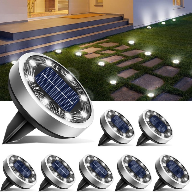 8-pak lamp solarnych do gruntu, solarne lampy ogrodowe LED do użytku na zewnątrz, wodoodporność IP44, białe światło
