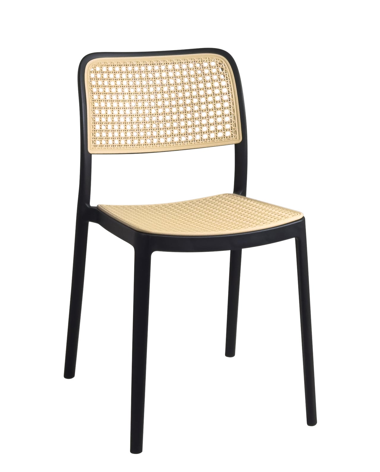 Lot de 2 Chaises de Cuisine Empilables Effet Rotin YAO Noir Beige - 3