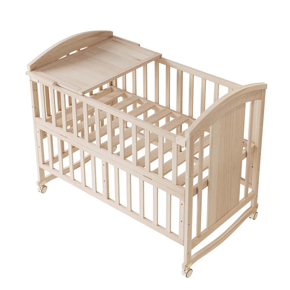 Lettino multifunzione in legno naturale con fasciatoio, contenitore pieghevole, estensibile 124x70x96 cm, senza materasso - 8